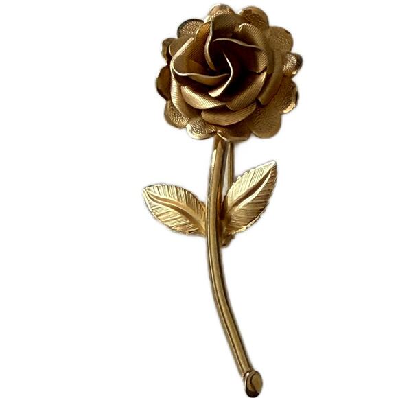 Vintage Gold Tone Single Rose Brooch Pin - Lady Ellen V20 12K Gold Filled 1960s - Picture 6 of 8